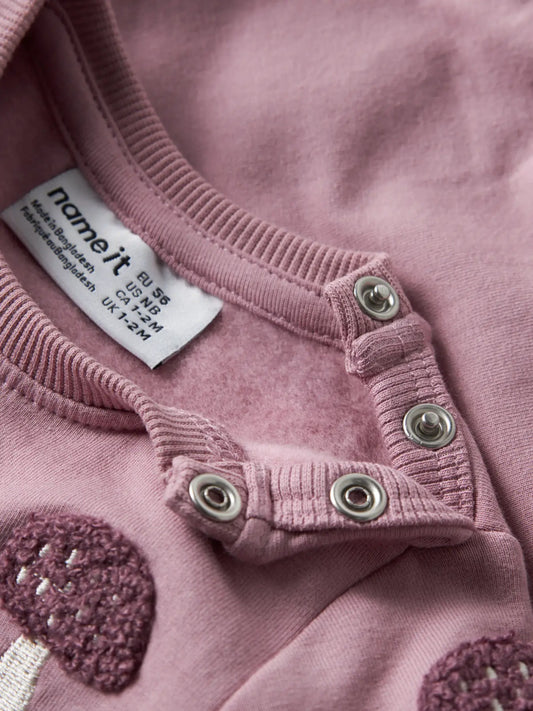 Name It Oditte rosa sweatshirt baby flicka med brunt svampmönster