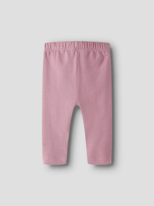 Name It Vuvivian gammelrosa babyleggings i ekologisk bomull med elastisk midja.