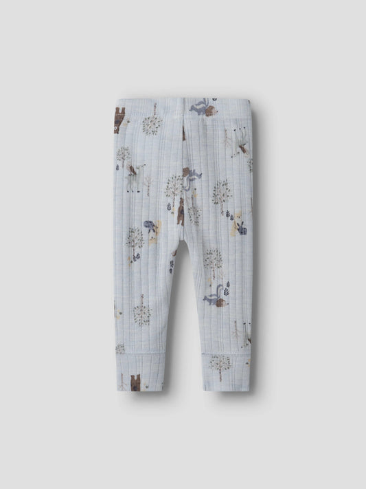 Name It Wang merinoull leggings Arctic Ice med skogsdjur för baby pojke