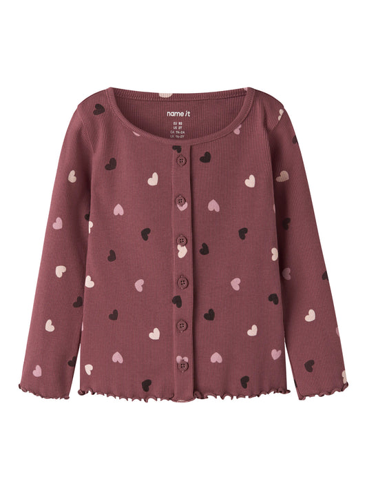 Name It Vemia ribbad långärmad topp för flicka mini Wild Ginger med hjärtan och knappar – 13248313