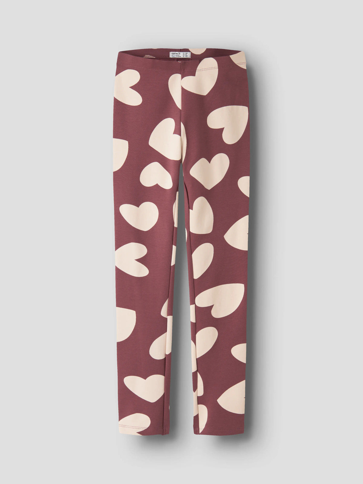 Name It Davina sweatleggings till flicka i färgen Wild Ginger med stora vita hjärtan.