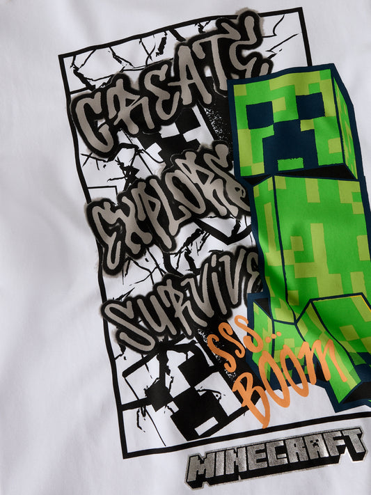 Name It Mase vit Minecraft T-shirt pojke med grön Creeper