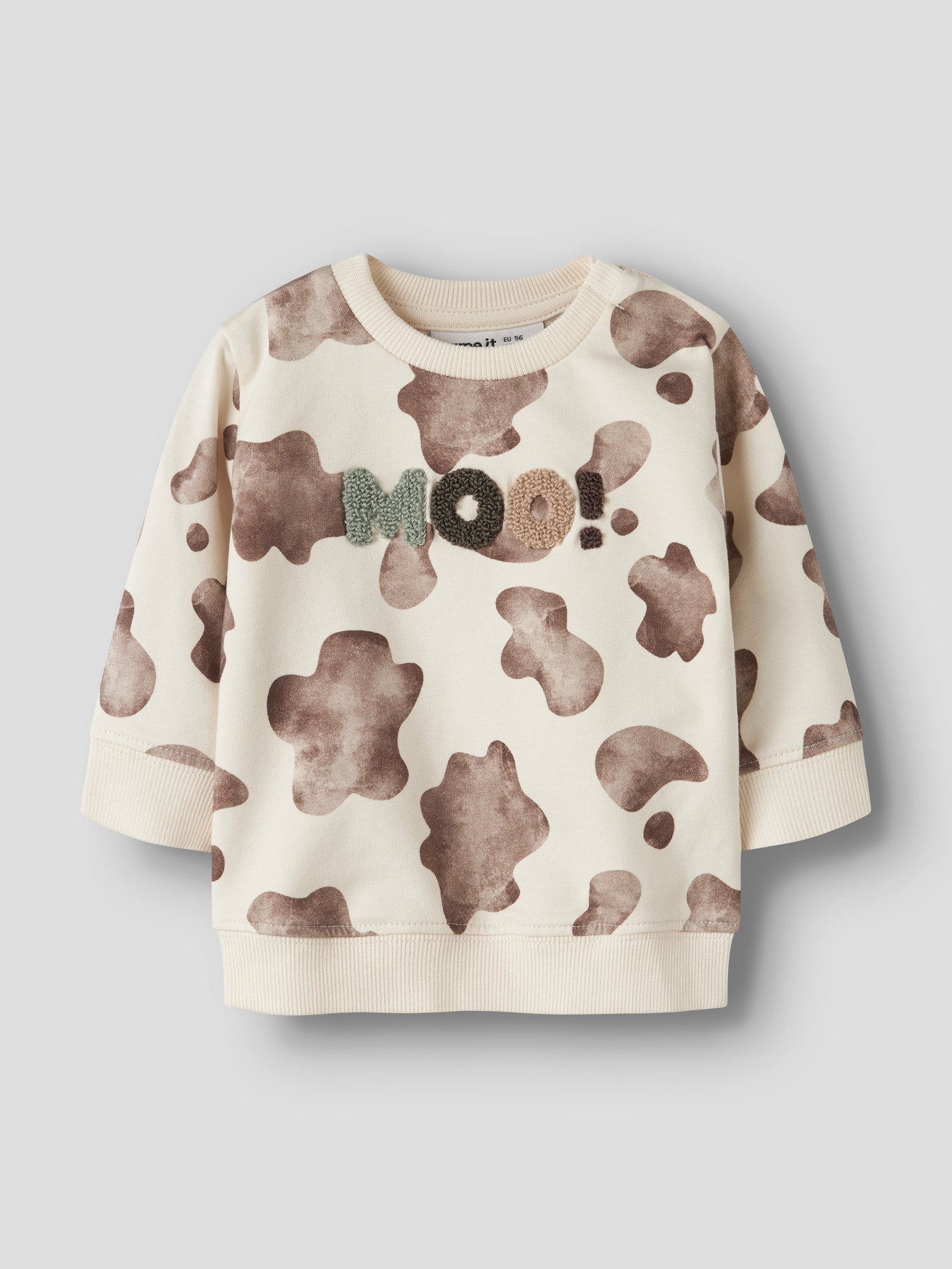 Name It Larry Sweatshirt Med Kossmönster Antique White Till Baby Pojke
