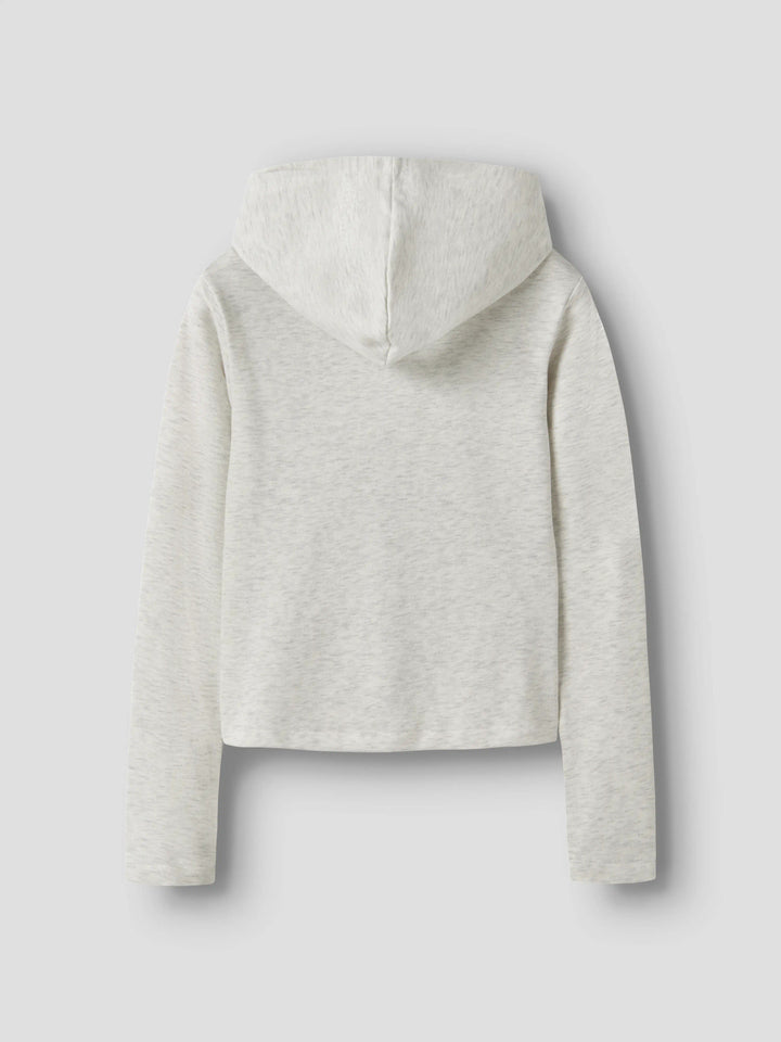 LMTD Lunic ljusgrå hoodiekofta för ungdomstjej med huva, dragkedja, sidofickor och mjuk borstad insida. Modell NLFLUNIC LS BRU S CARDIGAN W. HOOD.