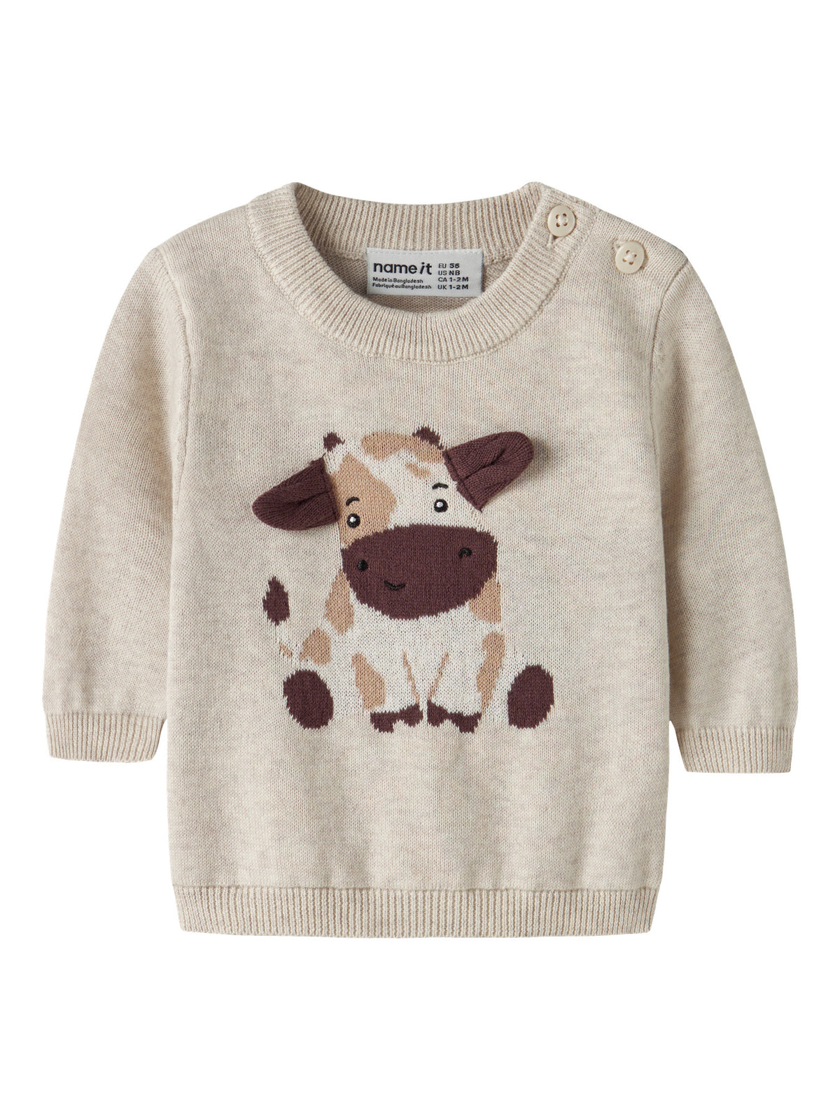 Name It Ligan Stickad Tröja Med Ko Peyote Melange Baby Till Pojke Och Flicka