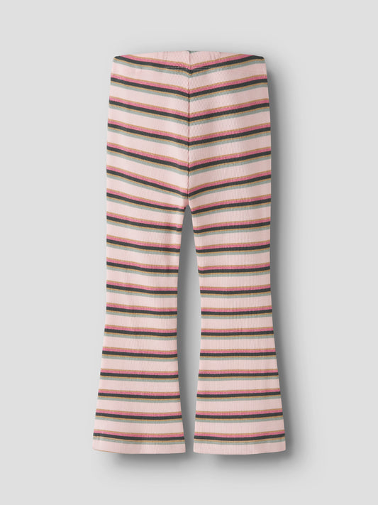 Name It Laverne randiga ribbade flared leggings för flicka i färgen Lotus med glitterdetaljer