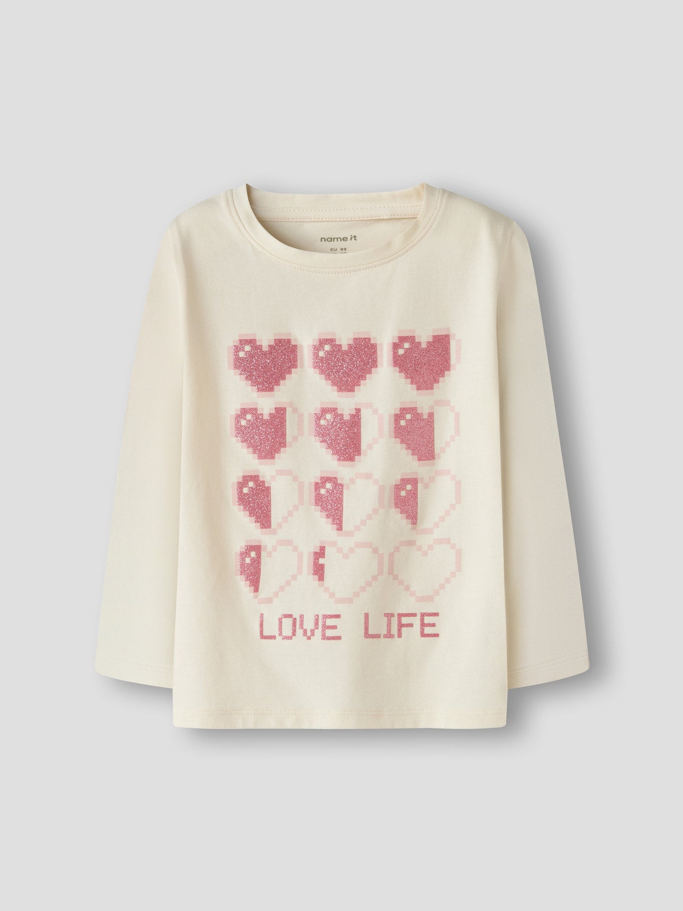 Name It Laraine långärmad tröja för flicka med rosa glittrigt hjärtmotiv i Antique White