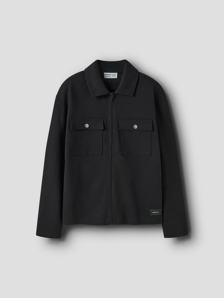 Name It Niall svart overshirt för pojke kids med dragkedja och bröstfickor – 13259579