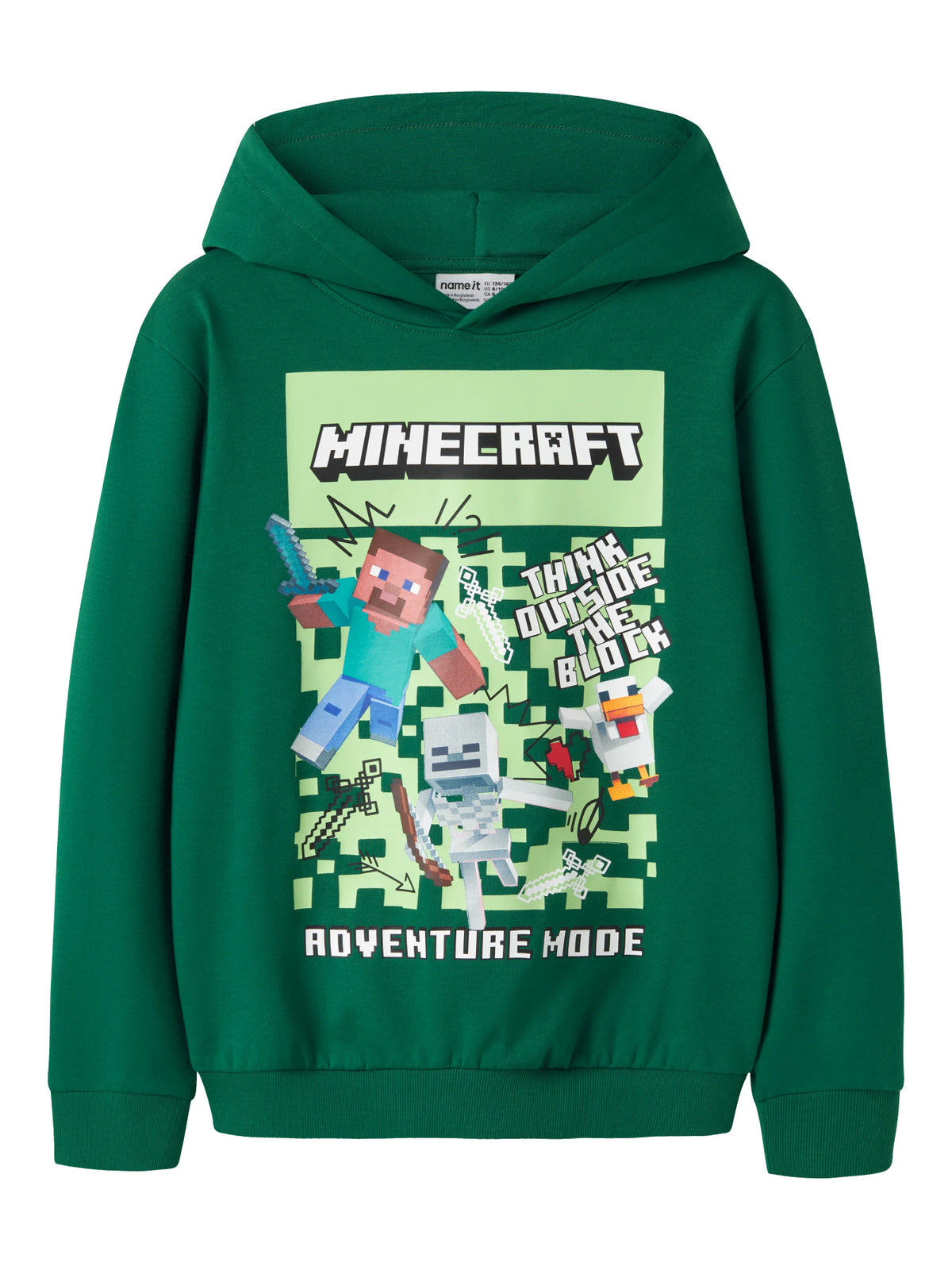 Grön Minecraft-hoodie för barn med huva och ribbade muddar