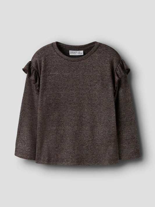 Rammi glittrig långärmad topp till flicka med volanger i brun från Name It