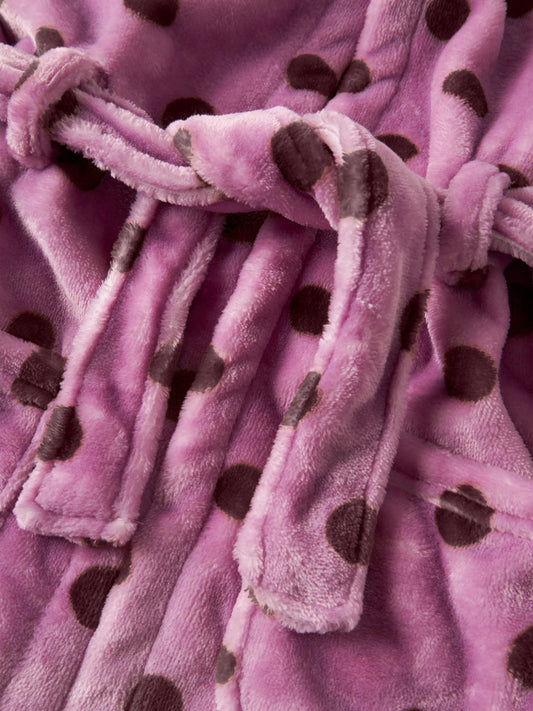 Name It Raveq rosa prickig morgonrock i velour för flicka med huva och skärp framifrån