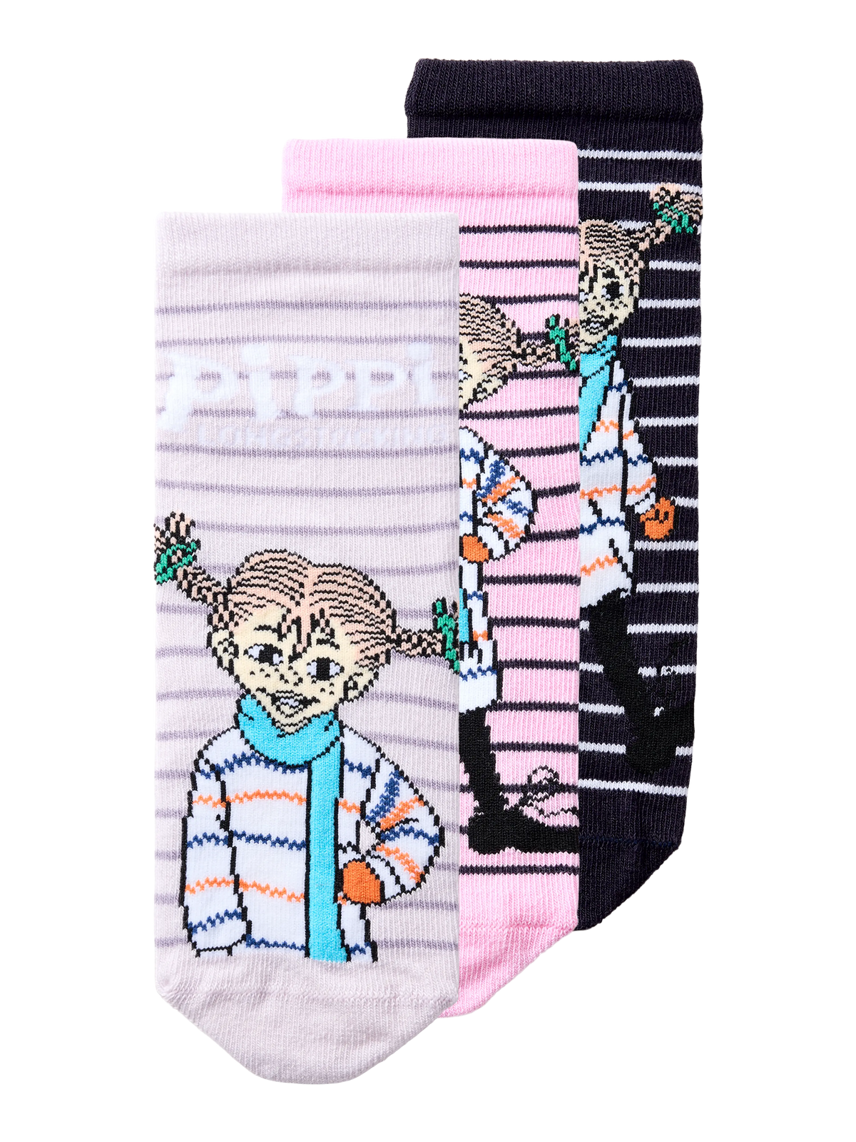 Pippi Långstrump strumpor 3-pack mini flicka Lavender Gray 1XEVENING B+1XLAVENDER G+1XFULL B P