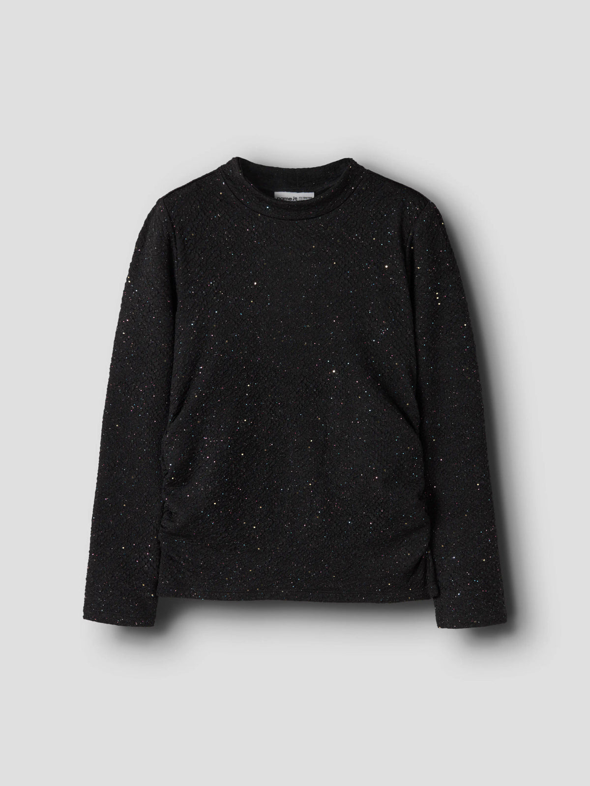 Name It Retna glittrig svart topp med hög hals för flicka framifrån