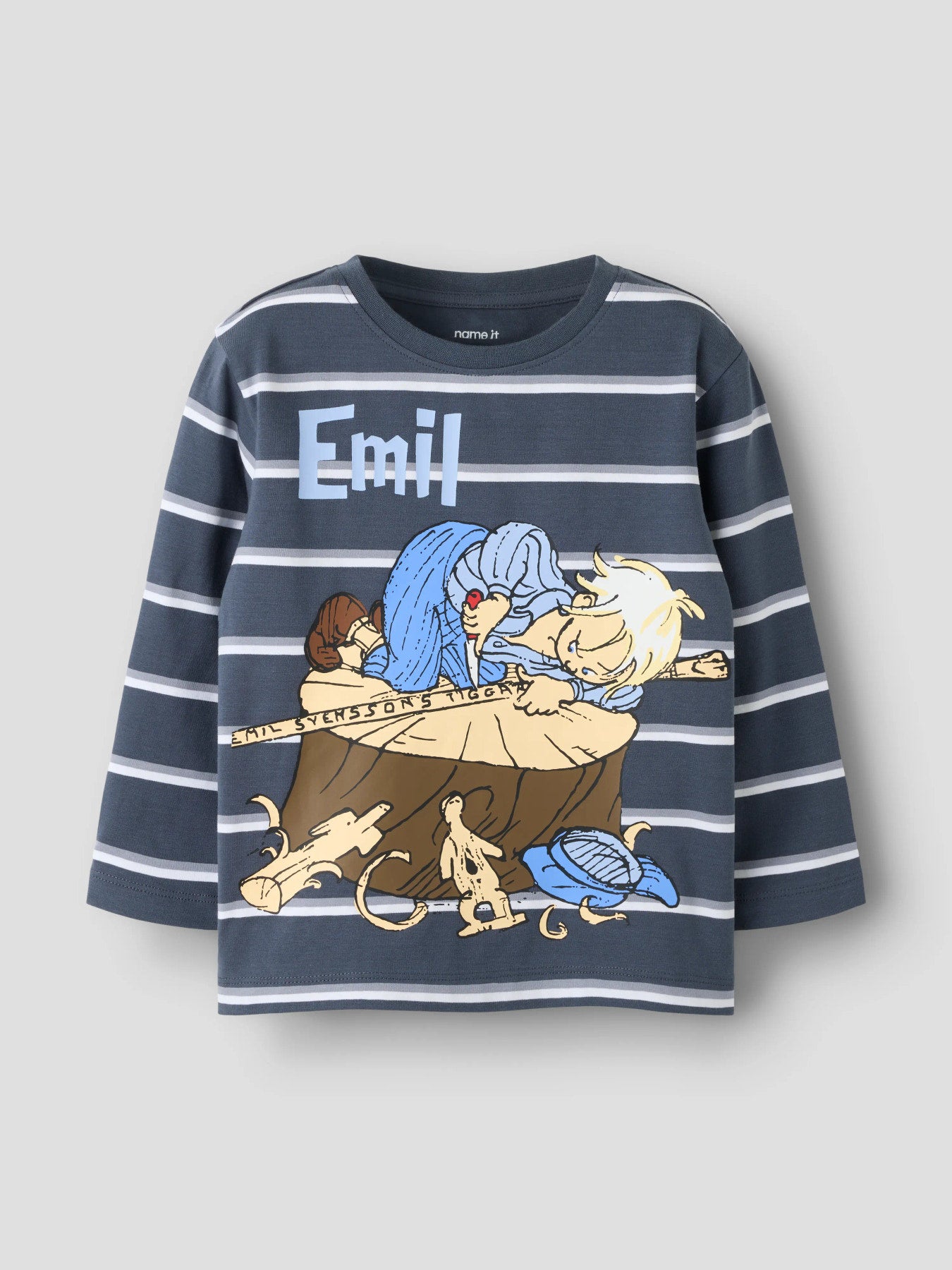 Name It Alf Emil långärmad randig tröja för pojke mini i Ombre Blue med Emil i Lönneberga vid snickarbänken