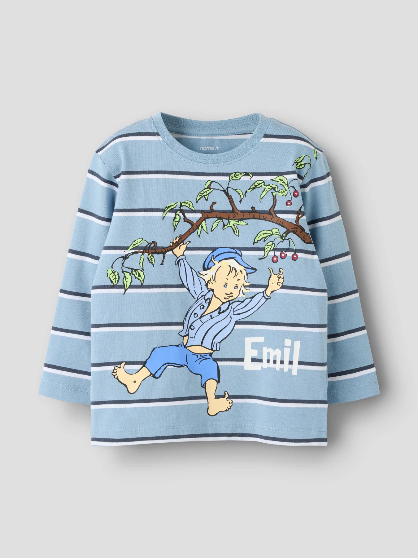 Name It Alf Emil långärmad randig tröja för pojke mini i Ashley Blue med Emil i Lönneberga i körsbärsträdet