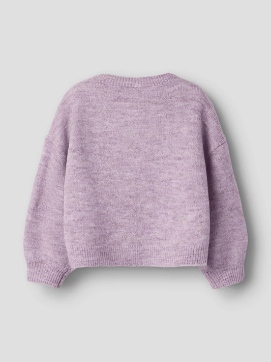 Name It Ogusse ljuslila stickad tröja mini flicka med cremevita hjärtan
