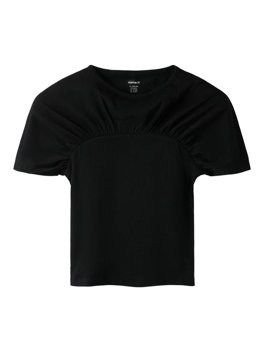 Name It Nalia svart t-shirt med rynkdetalj för flicka kids – 13263238