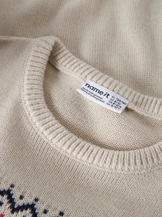 Name It Rismas stickad jultröja barn unisex beige med pepparkaksgubbar och julmönster