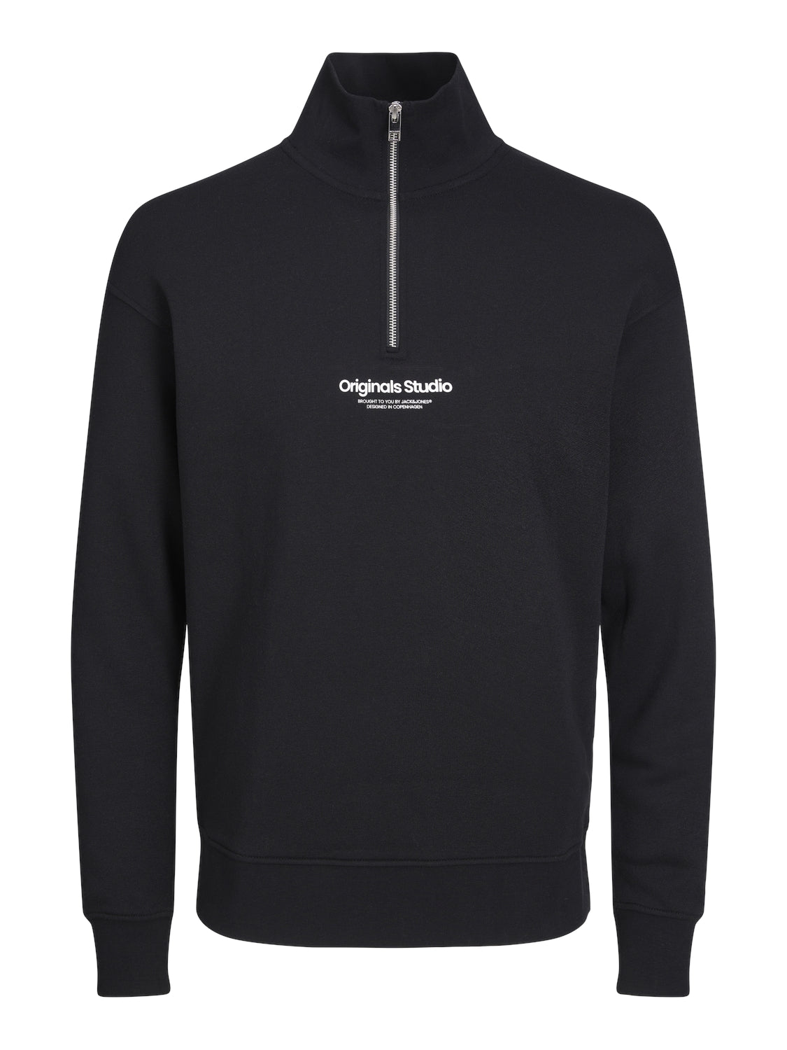 Snygg svart zip tröja till ungdom kille från Jack & Jones. Sweatshirt med hög hals och dragkedja till pojke teen. Vestrebro.