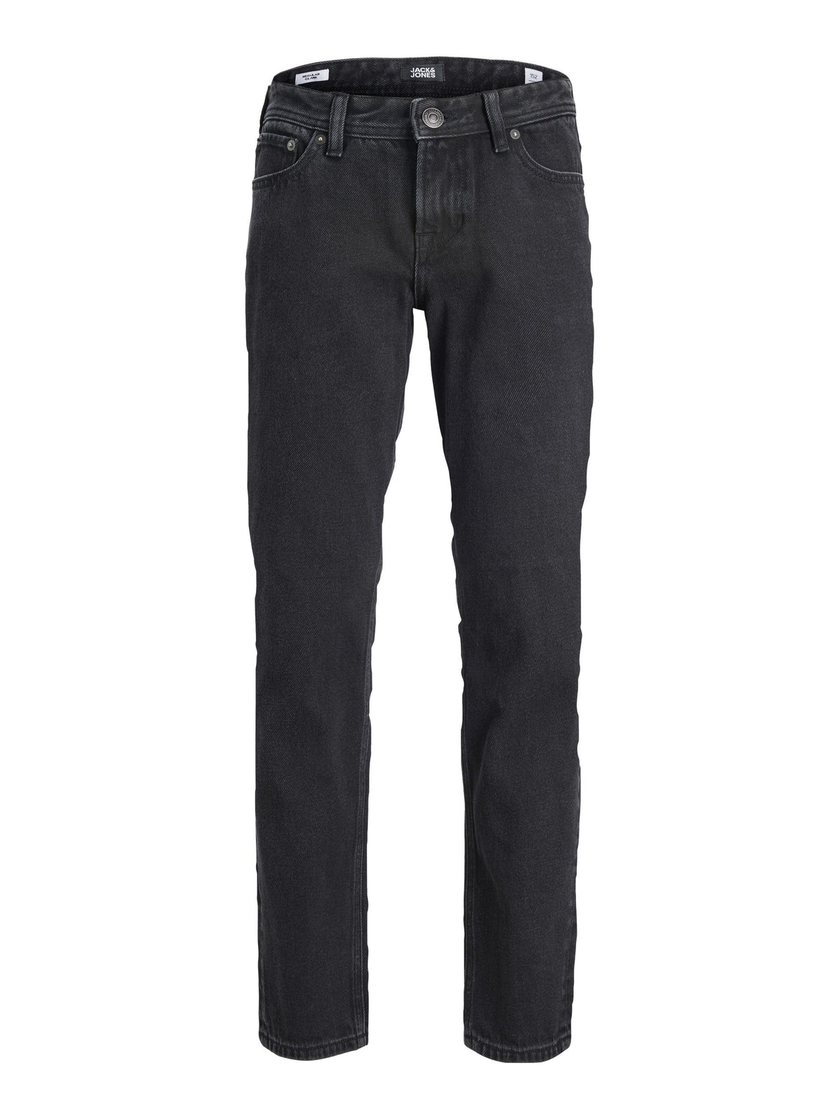 Svart jeans Clark från Jack & Jones till kille, pojke ungdom. Snygg avslappnad modell i mörkt grå svart lite tvättad look.