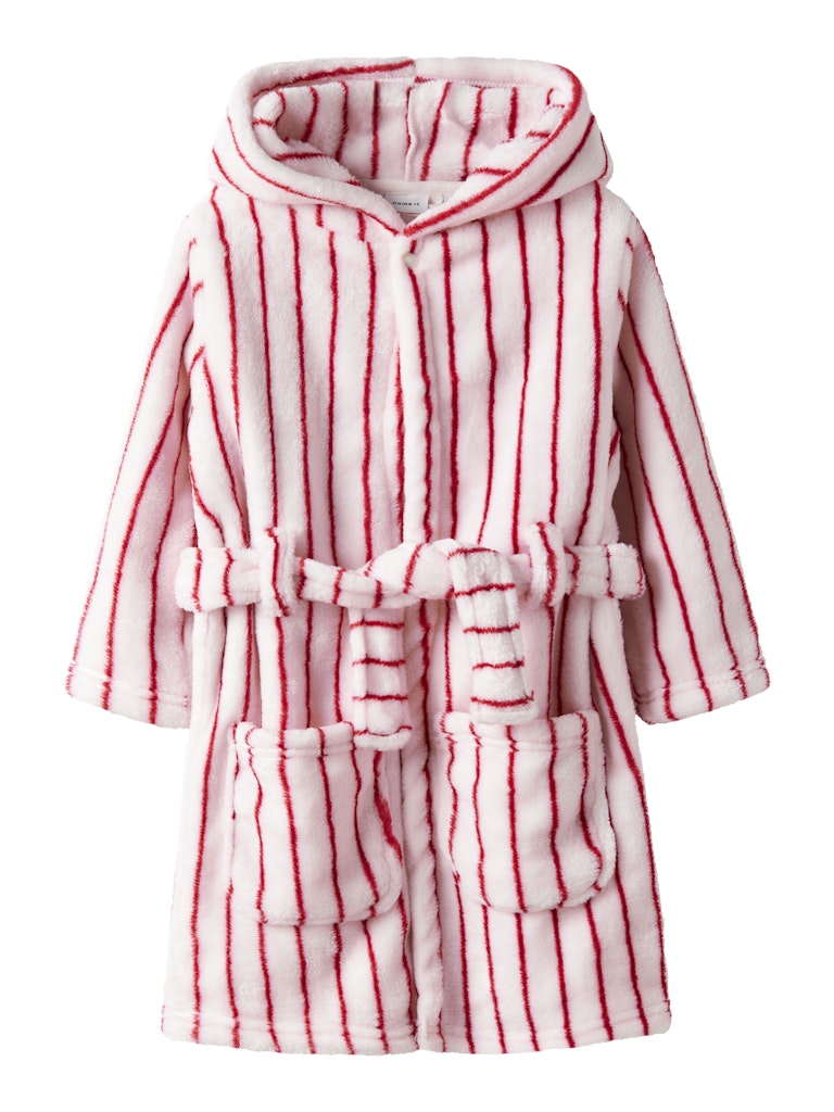 Röd och vit randig lurvig fleece morgonrock till liten flicka, tjej. Velour badrock till barn i mjukaste, skönaste fleece från Name it,
13235865, NMFROSE