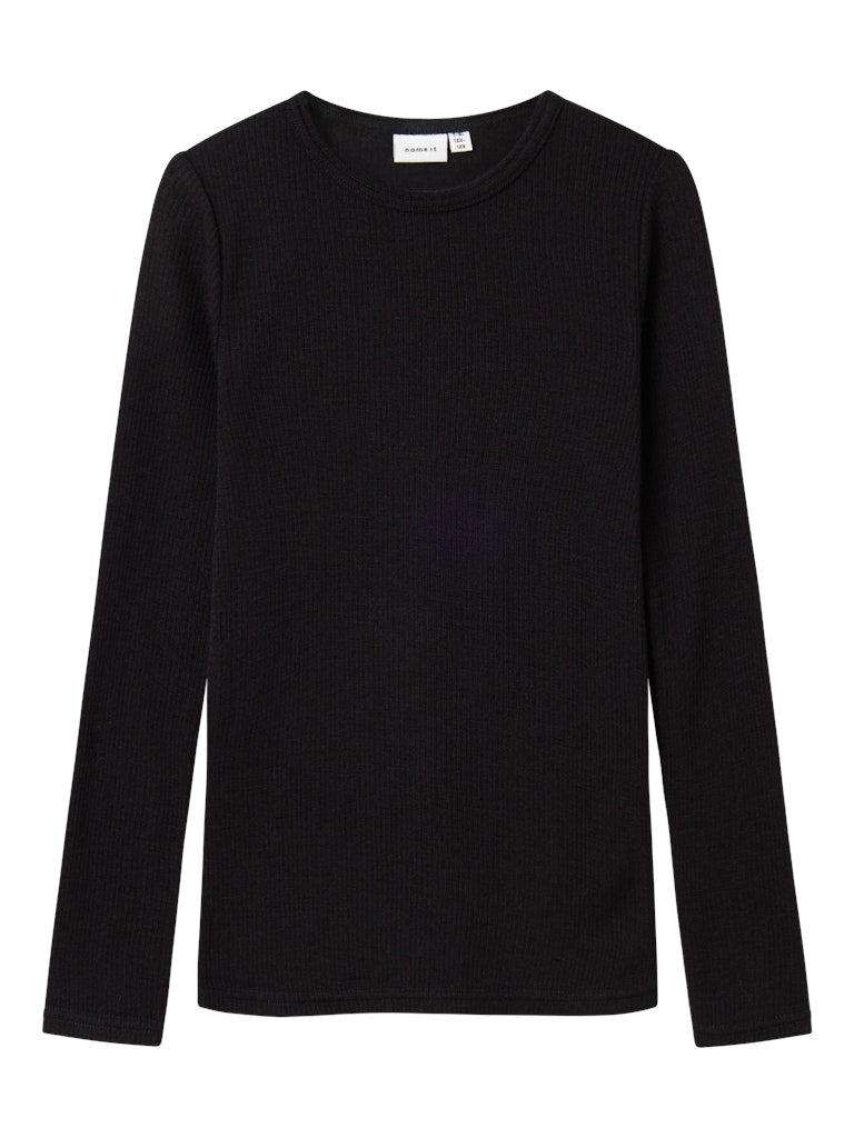 Name It Wax svart långärmad tröja i 100% merinoull för barn unisex – 13242139
