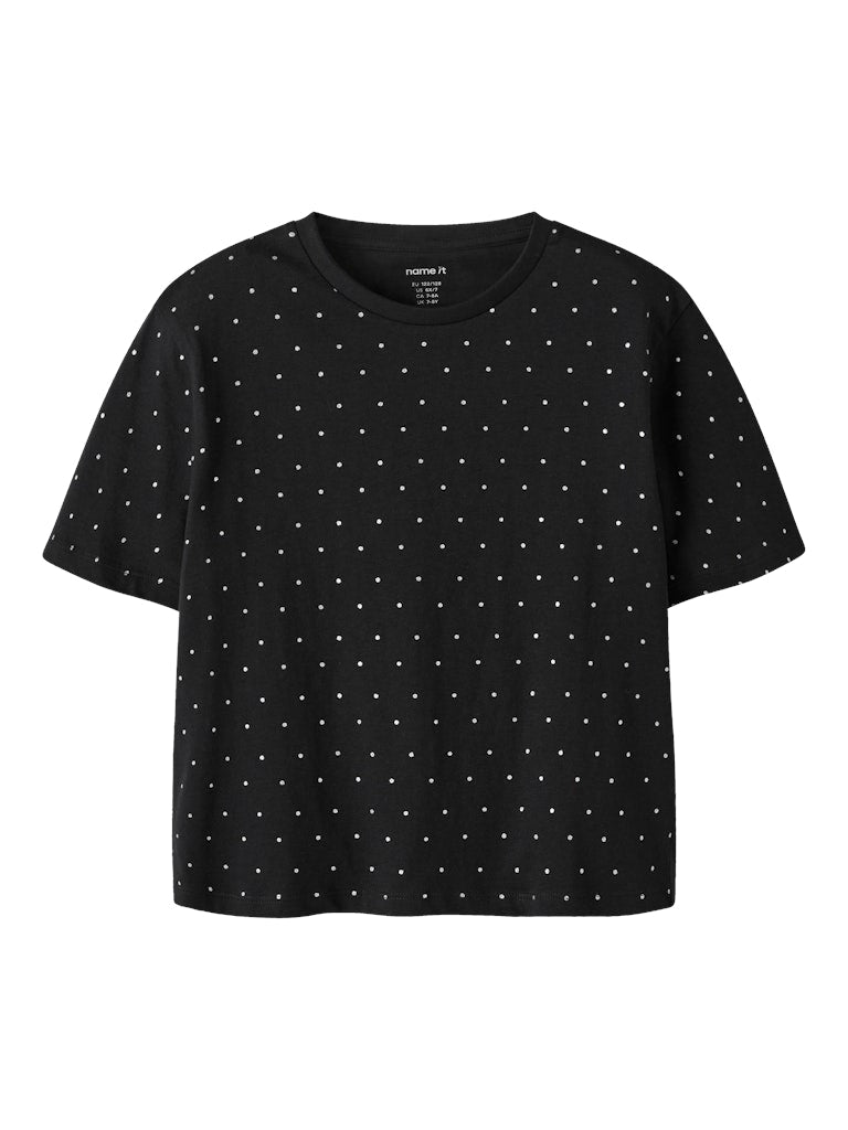 Glitter t-shirt till flicka. Tjej tröja med glittrande prickar framtill. Svart ekologisk topp från Nameit.
NKFRUAJA SS NREG TOP NOOS
13249376