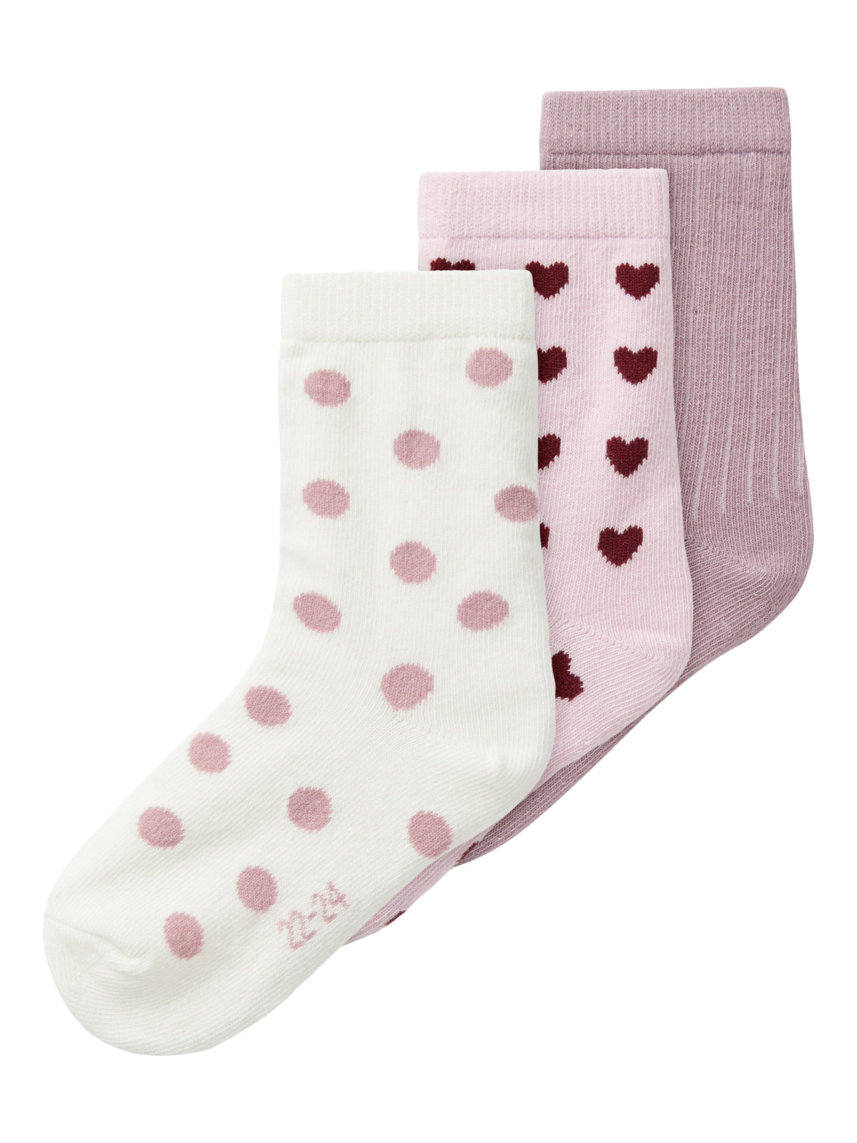 Rosa och vita barn strumpor till flicka, tjej. Ekologiska strumpor med prickar och hjärtan från Name it.
13238609
NMFTUMMI 3P SOCK