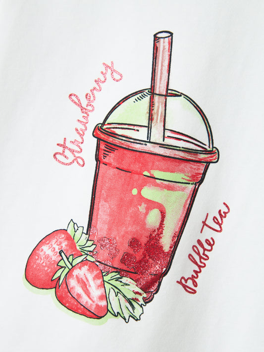 Vit kortärmad t-shirt med jordgubbs saft lemonad till flicka. Sommar topp, ekologiska barnkläder från Name it.
NMFFOJI SS TOP BOX
13241048