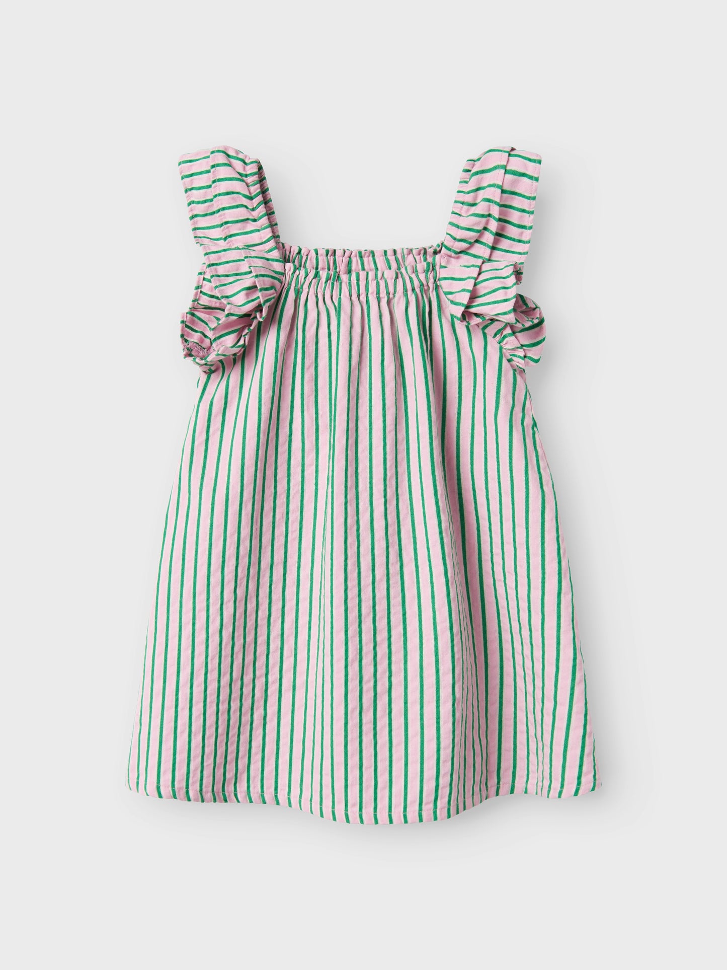 Rosa och grön randig kortärmad klänning till flicka. Ekologiska barnkläder från Name it.
NMFFILONE CAPSL DRESS
13240082