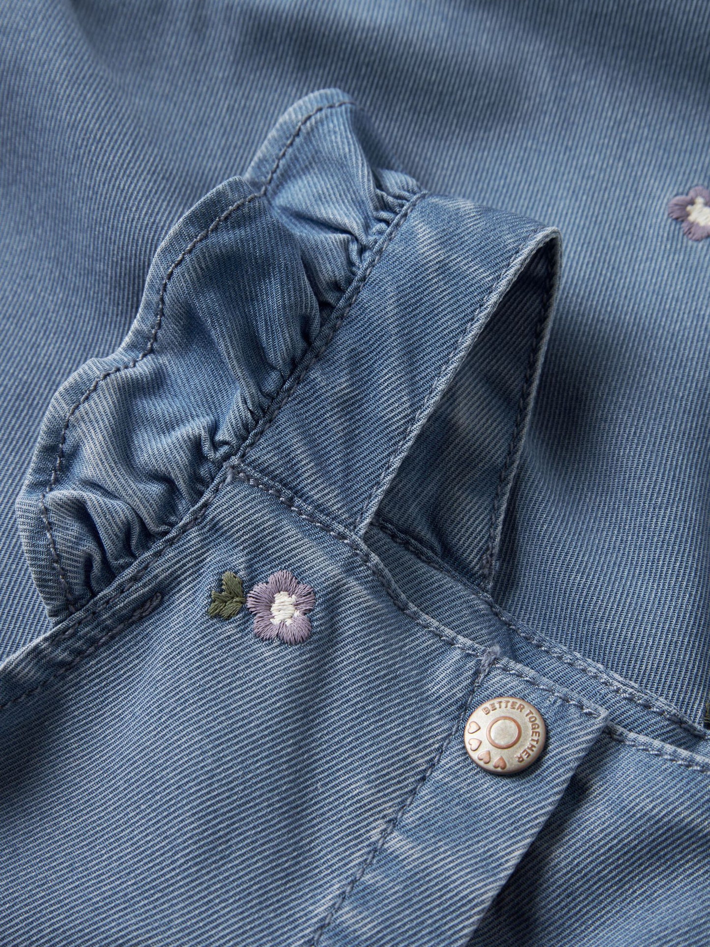 Söt baby byxa med broderade blommor till flicka. Blå jeans hängselbyxor till nyfödd bebis flicka i ekologisk bomull.
NBFSAGE DNM OVERALL 3606-YB
13247806