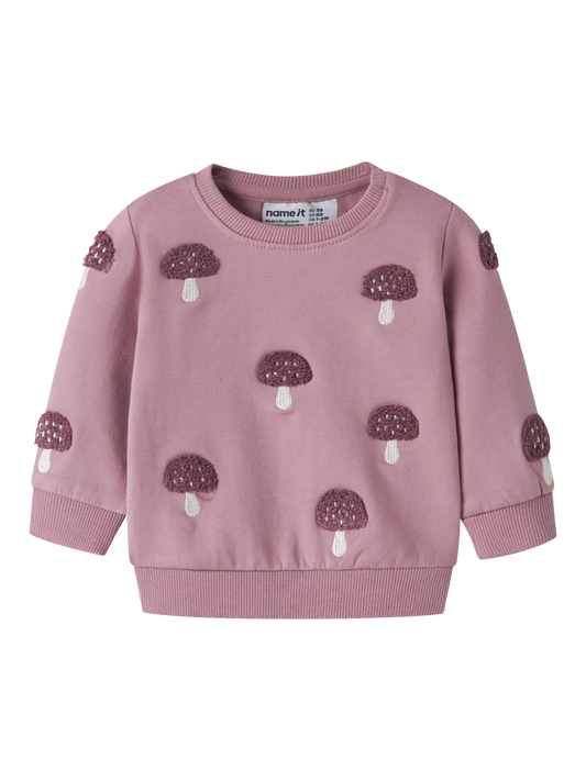 Name It Oditte rosa sweatshirt baby flicka med brunt svampmönster