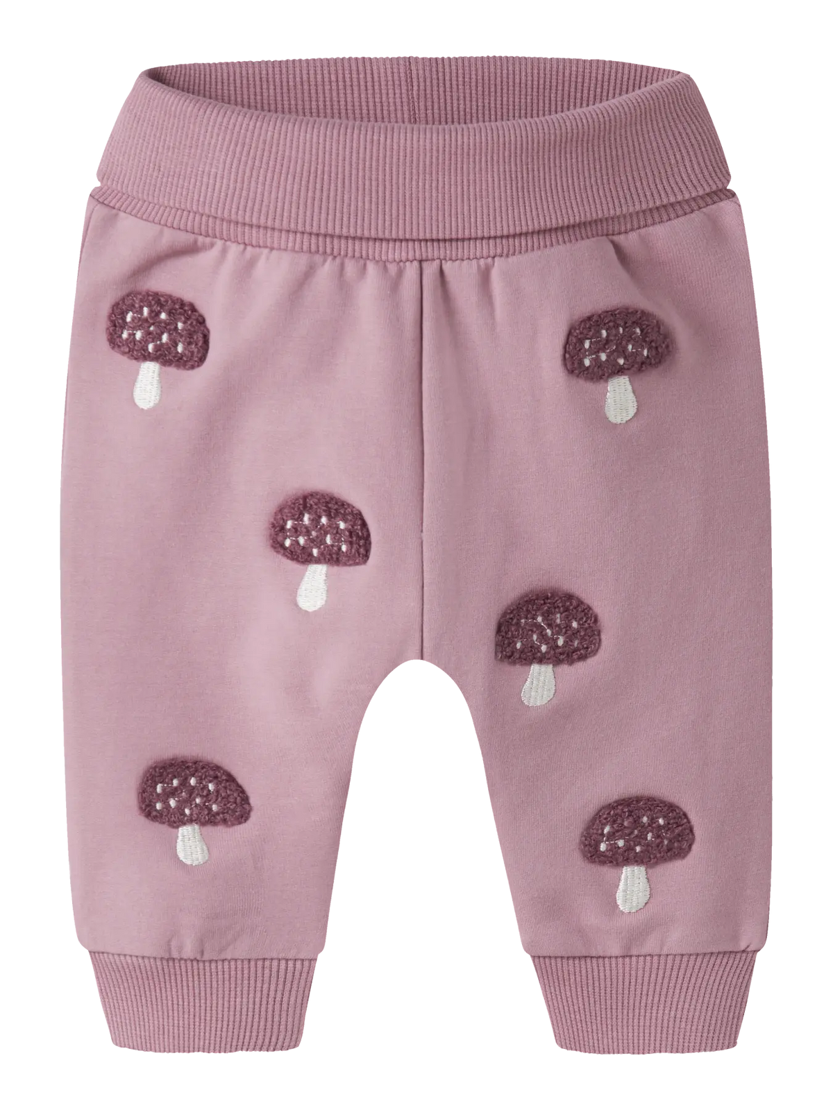 Name It Oditte rosa mjukisbyxa baby flicka med brunt svampmönster