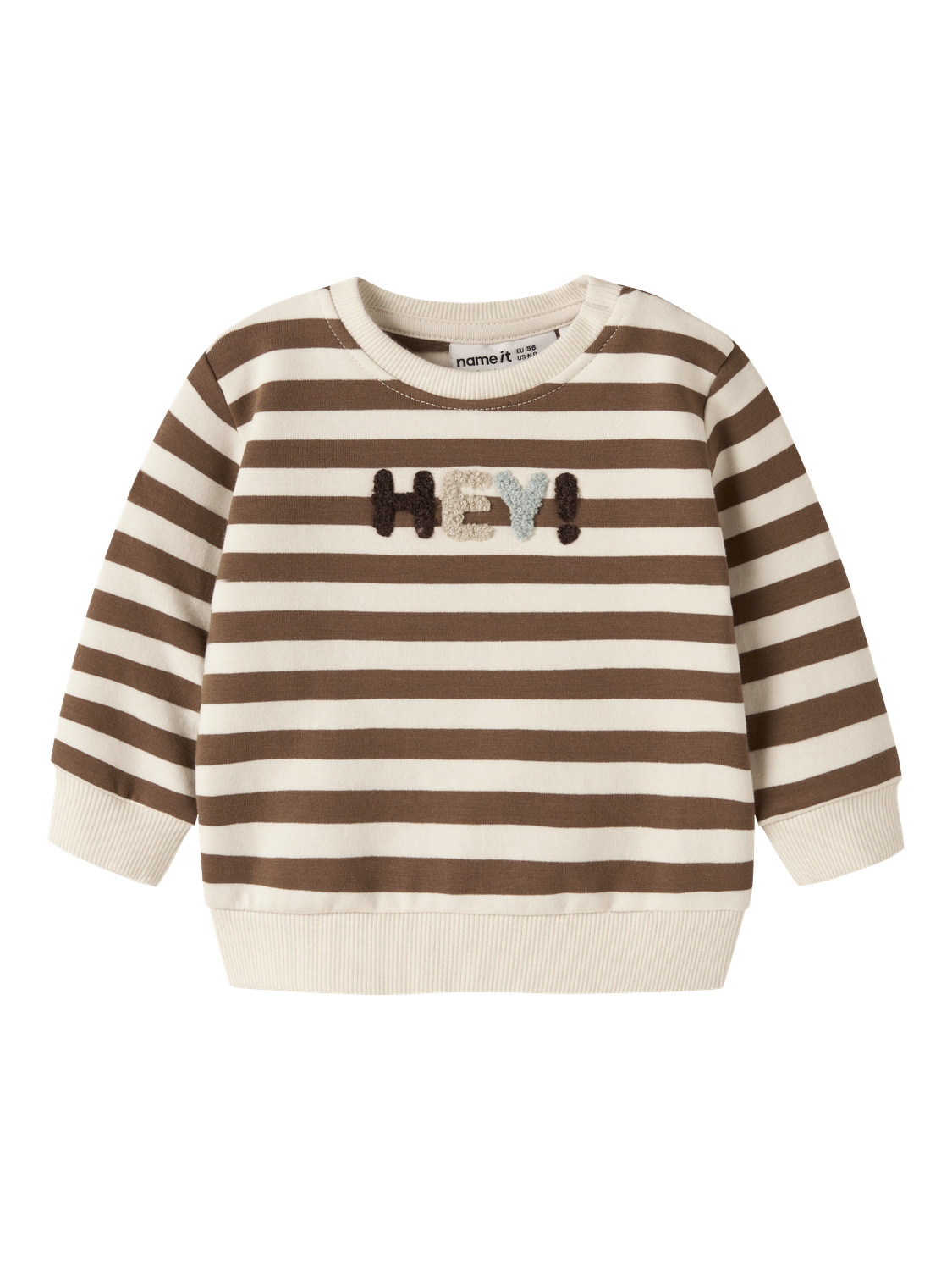 Rafan randig babysweatshirt med HEY!-broderi i Sepia, framsida – Name it 13261566