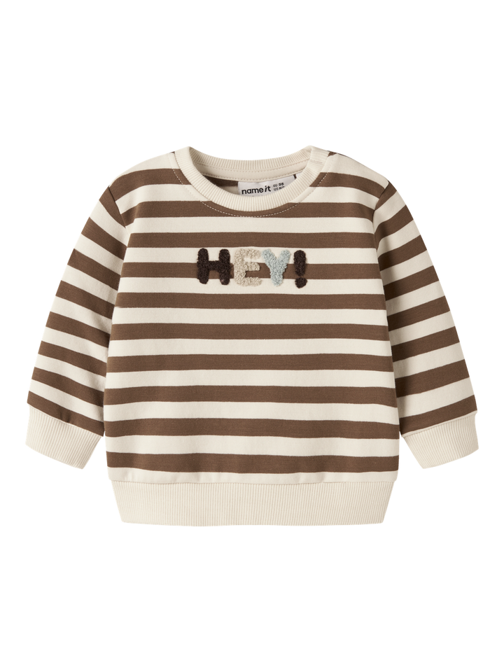 Rafan randig babysweatshirt med HEY!-broderi i Sepia, framsida – Name it 13261566