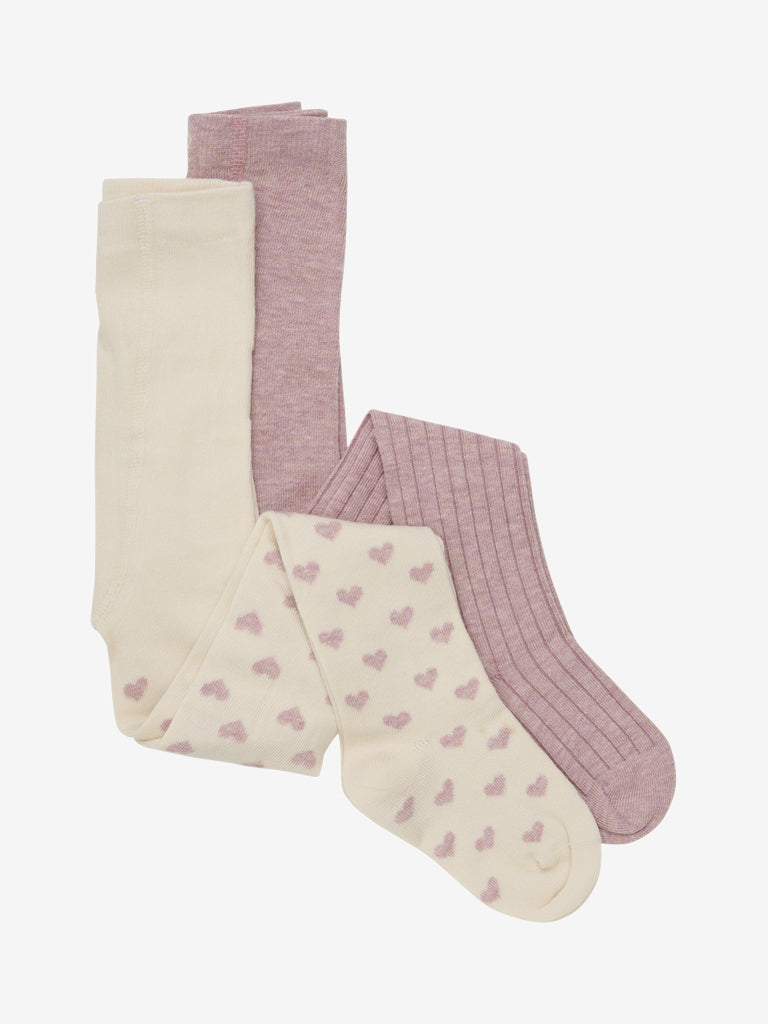 Rosa och natur vita strumpbyxor med hjärtan till flicka. Barn strumpbyxa till flickor från Minymo.
Minymo - Stockings w. pattern (2-pack)
6592 - 507 - Light Rose
