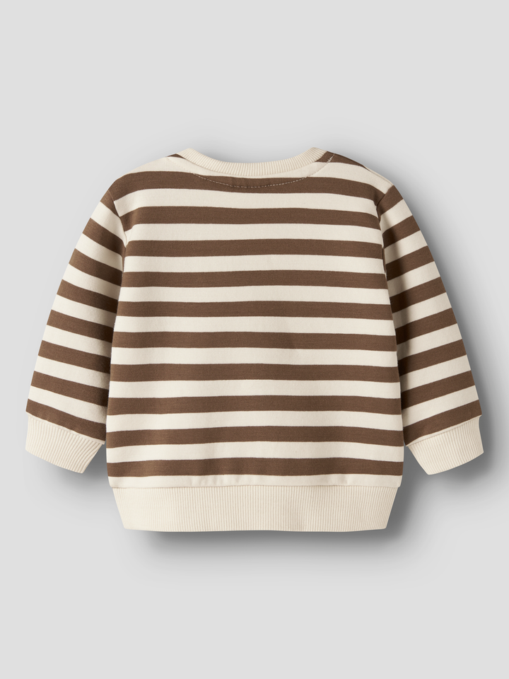 Rafan randig långärmad babysweatshirt i Sepia med broderad text, framifrån – Name it 13261566