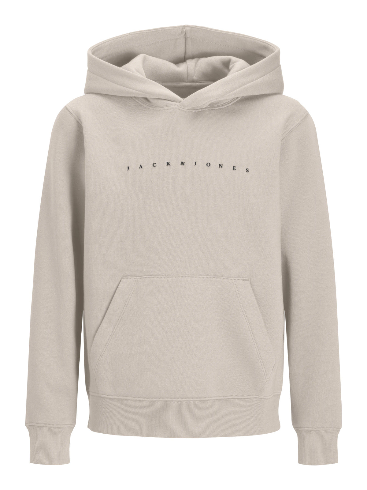 Jack & Jones Junior Star hoodie för pojke med snygg logotyp och känguruficka i färgen Moonbeam