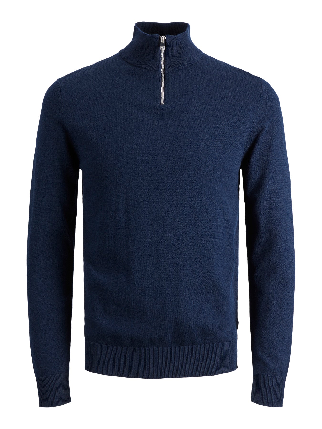 Jack & Jones Junior Emil stickad marinblå half zip-tröja med hög krage för ungdom kille.
