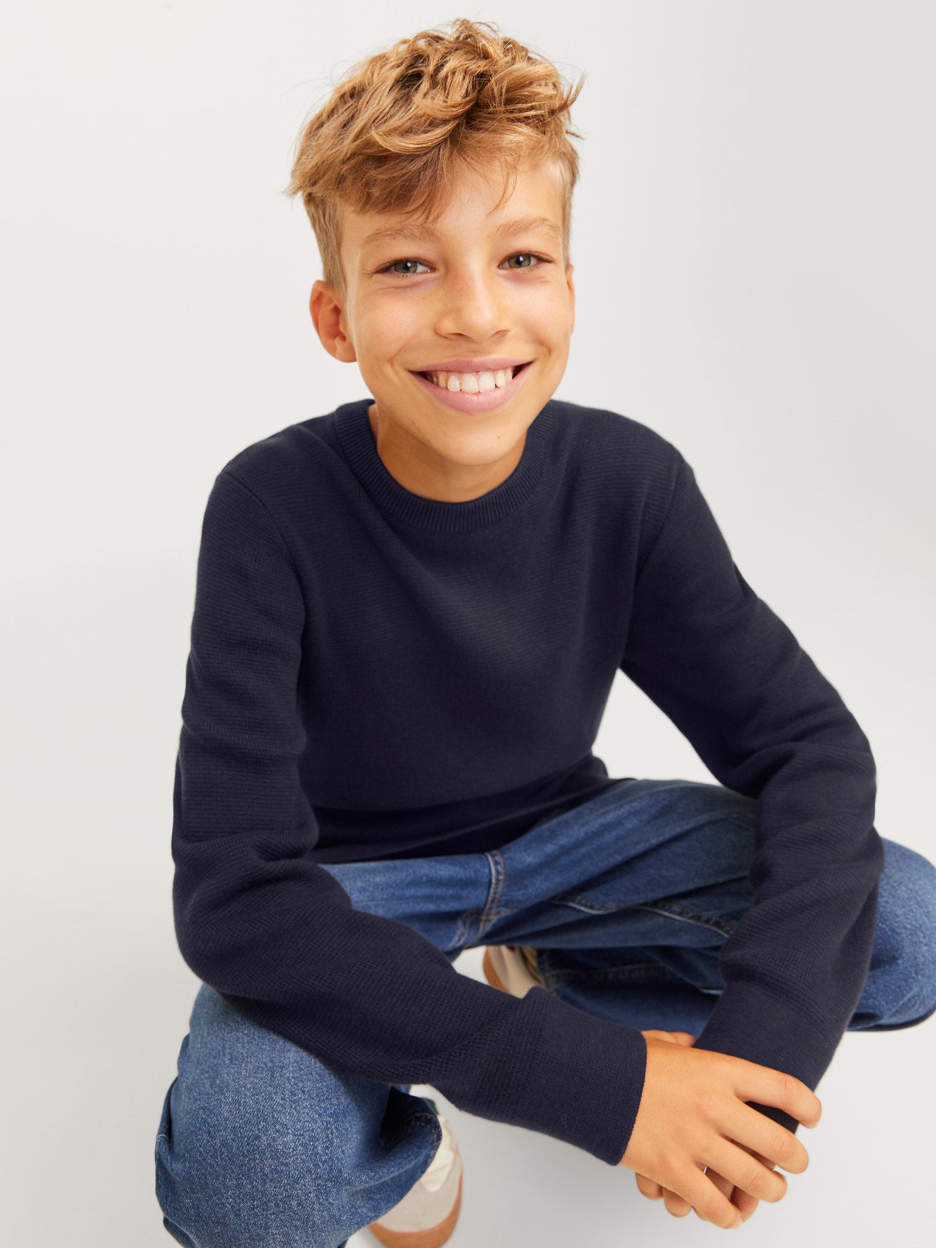 Jack & Jones Junior Milano mörkblå stickad tröja pojke ungdom – 12269289