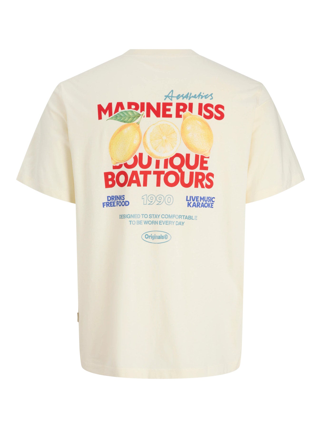 Vit t-shirt till ungdom kille med backprint lemon citron från Jack and Jones. 
JORRIVIERA VINTAGE POSTER BACK TEE JNR
12297242