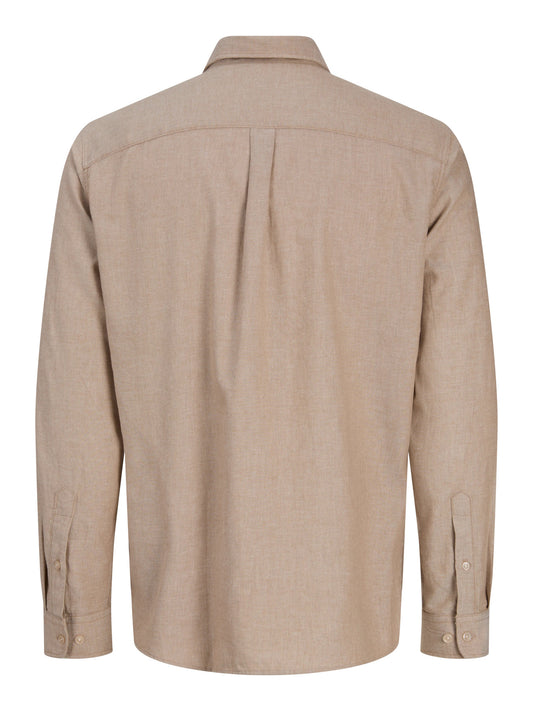 Jack & Jones Junior Field Melange beige långärmad skjorta för juniorpojke i färgen Oatmeal.