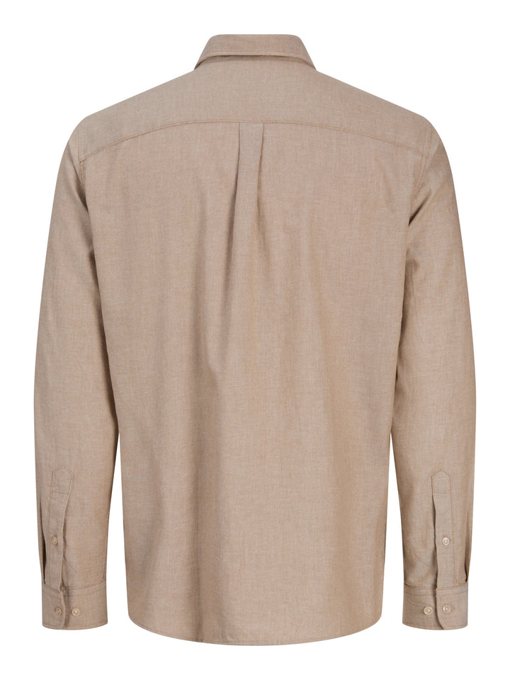 Jack & Jones Junior Field Melange beige långärmad skjorta för juniorpojke i färgen Oatmeal.