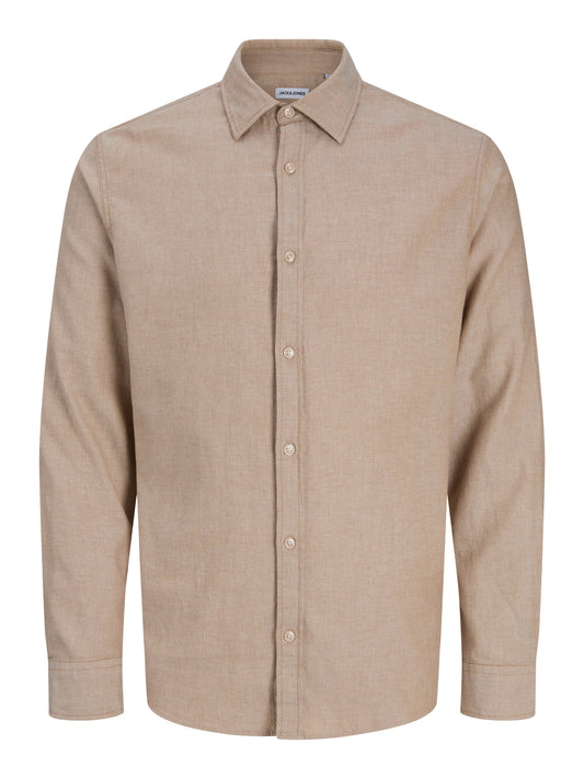 Jack & Jones Junior Field Melange beige långärmad skjorta för juniorpojke i färgen Oatmeal.
