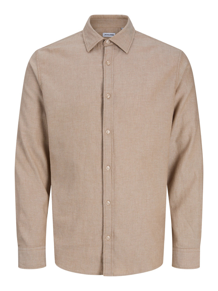 Jack & Jones Junior Field Melange beige långärmad skjorta för juniorpojke i färgen Oatmeal.