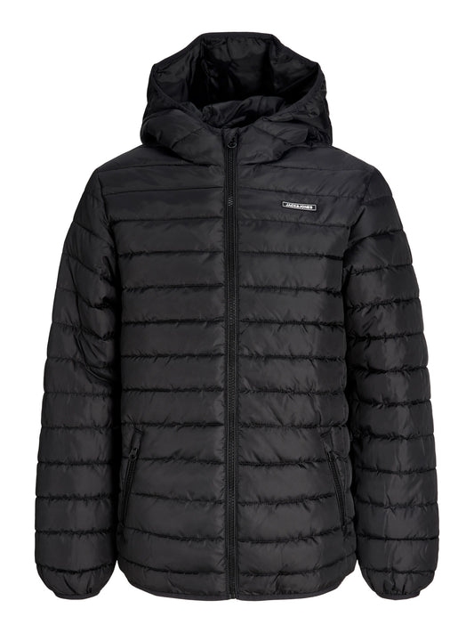 Jack & Jones Junior svart lättviktsjacka med huva för ungdom kille.
