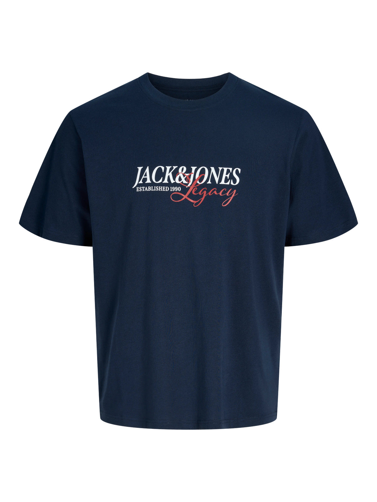 Jack & Jones Junior Jade marinblå T-shirt med Legacy-tryck framifrån till ungdom kille