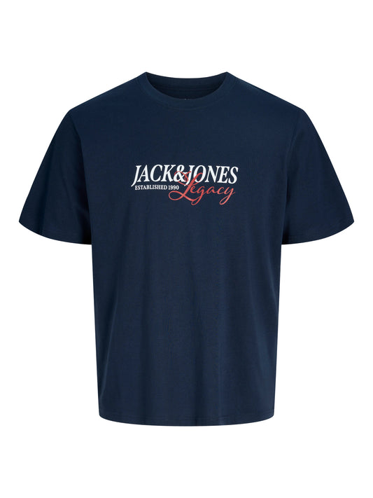 Jack & Jones Junior Jade marinblå T-shirt med Legacy-tryck framifrån till ungdom kille