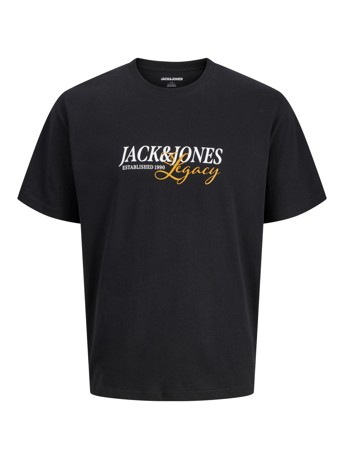 Jack & Jones Junior Jade svart T-shirt med Legacy-tryck framifrån till ungdom kille