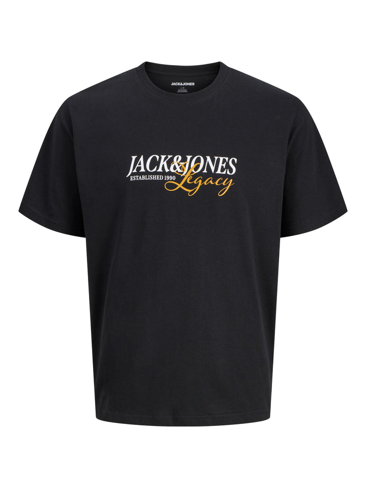 Jack & Jones Junior Jade svart T-shirt med Legacy-tryck framifrån till ungdom kille